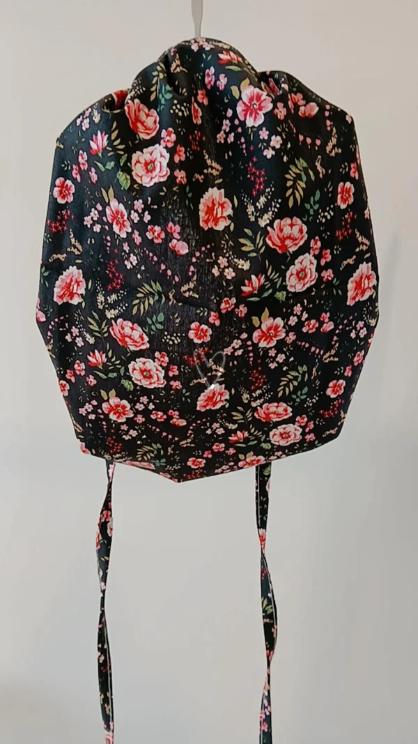 Χειροποίητο σκουφάκι Bouffant με κορδόνια Floral - Image 3