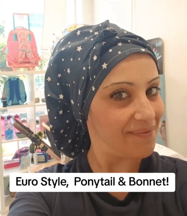 Χειροποίητο σκουφάκι 3 σε 1: Euro Style/ Ponytail/ Bonnet